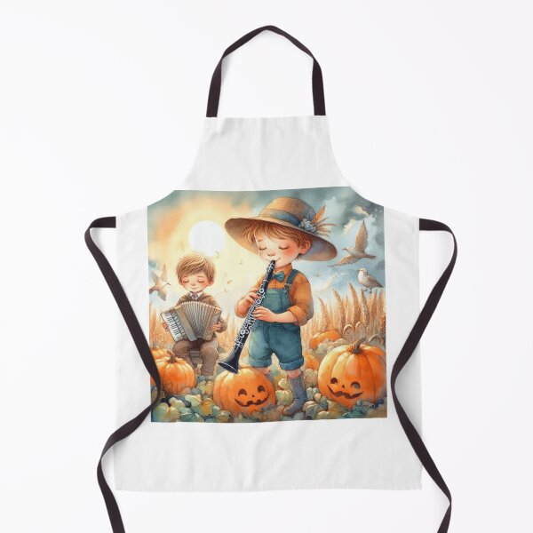 Item preview, Boys Playing Clarinet and Accordion in Pumpkin Patch with Birds and Jack-O-Lanterns designed and sold by ElegantTeaTime.