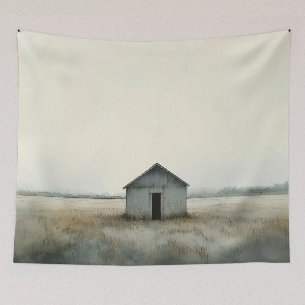 Item preview, Solitude in the Fields - Minimalist Barn Landscape designed and sold by solynneart.
