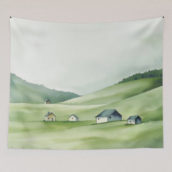 Item preview, Homes on the Hillside - Minimalist Rural Landscape designed and sold by solynneart.