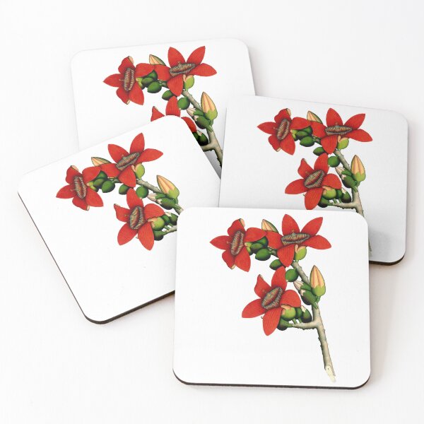 Item preview, Red Cotton Tree Flowers 1800 Calcutta India designed and sold by RocketshipRetro.