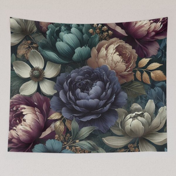 Aperçu de l'œuvre Jardin d'ambiance de fleurs surdimensionnées aux tons de bijoux créée et vendue par TeslaSt0re.