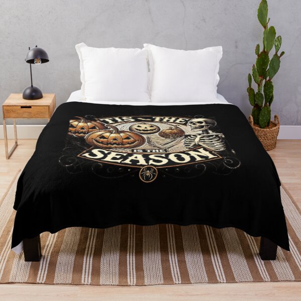 Item preview, Vintage Halloween "Tis the Season" Skeleton and Pumpkin Design - Spooky Jack-O'-Lantern Graphic with Swirling Effects designed and sold by Sun Sand & Sea Art.