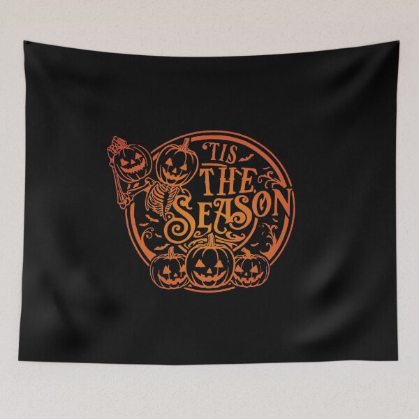 Item preview, Vintage Halloween "Tis the Season" Skeleton and Pumpkin Design - Spooky Jack-O'-Lantern Graphic with Swirling Effects designed and sold by Sun Sand & Sea Art.