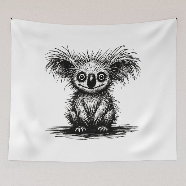 Item preview, Scruffy Black and White Koala Monster - Quirky Creature designed and sold by Blink Art Studio.