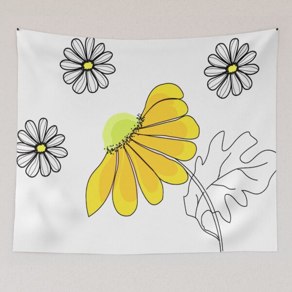 Item preview, yellow flower drawing and also white small flowers designed and sold by Nature  Nblossom.