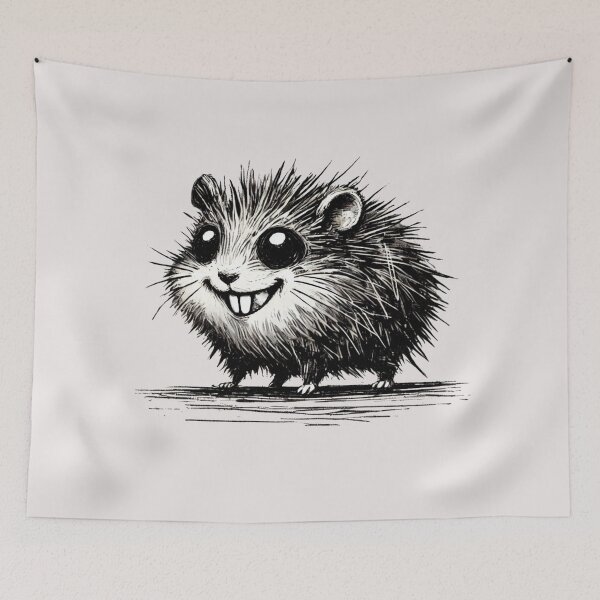 Item preview, Scruffy Black and White Hamster Monster - Playful Creature designed and sold by Blink Art Studio.