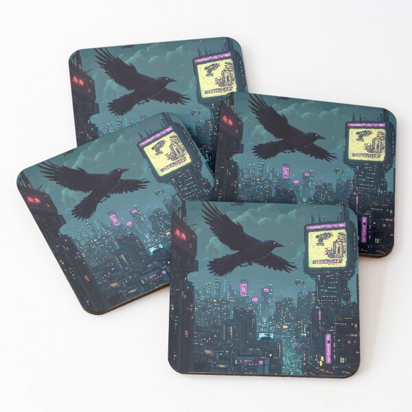 Item preview, Crow Flying Over Neon City designed and sold by KCrowDesigns.