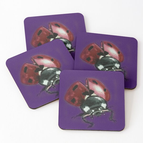 Item preview, Red Ladybird insect artwork on purple background designed and sold by Jennifer Morcom.