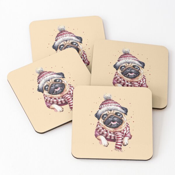 Item preview, Pug Dog with a festive knit hat and a cozy scarf designed and sold by 123ks.