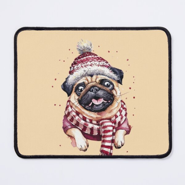 Item preview, Pug Dog with a festive knit hat and a cozy scarf designed and sold by 123ks.