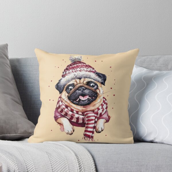 Item preview, Pug Dog with a festive knit hat and a cozy scarf designed and sold by 123ks.
