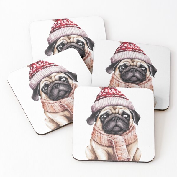 Item preview, Pug with a festive knit hat and a cozy scarf designed and sold by 123ks.