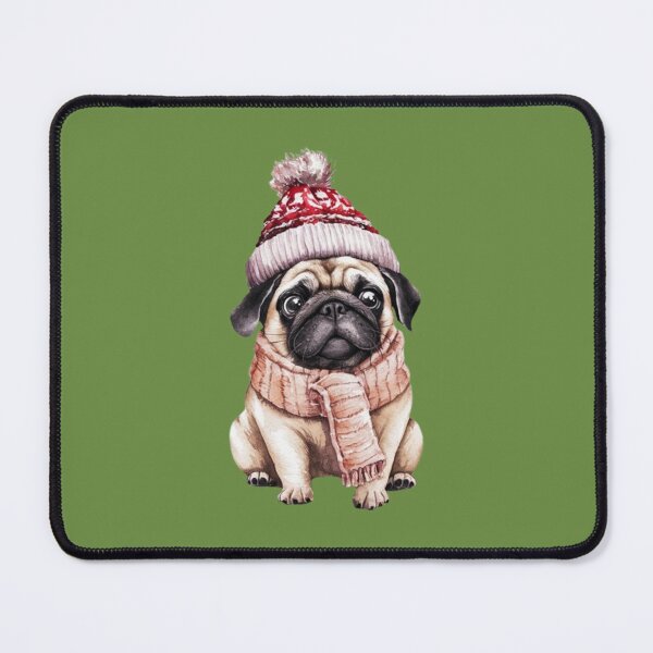 Item preview, Pug with a festive knit hat and a cozy scarf designed and sold by 123ks.