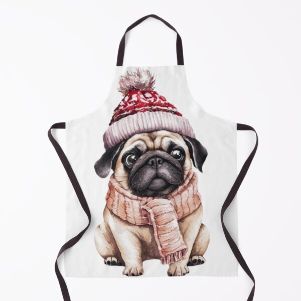 Item preview, Pug with a festive knit hat and a cozy scarf designed and sold by 123ks.