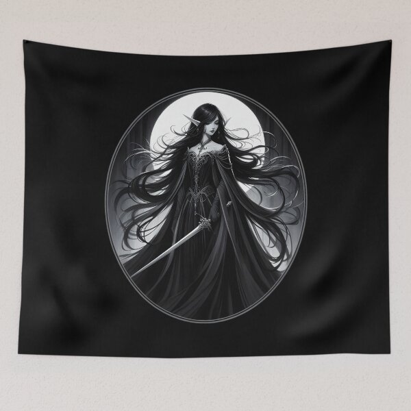 Item preview,  Mysterious Elven Warrior in Black Gothic Attire designed and sold by IllumeInk.