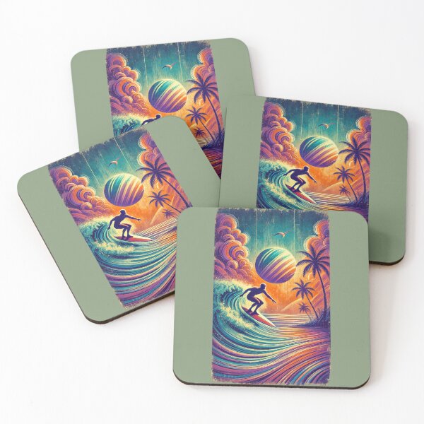 Item preview, Vintage Surfer Riding the Wave at Sunset with Palm Trees designed and sold by Blink Art Studio.