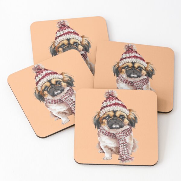 Item preview, Pekingese with a festive knit hat and a cozy scarf designed and sold by 123ks.