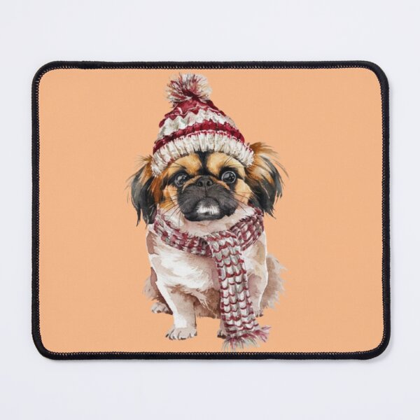 Item preview, Pekingese with a festive knit hat and a cozy scarf designed and sold by 123ks.
