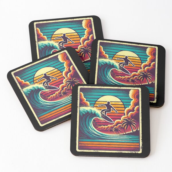 Item preview, Vintage Surfer Riding the Wave at Sunset with Palm Trees designed and sold by Blink Art Studio.