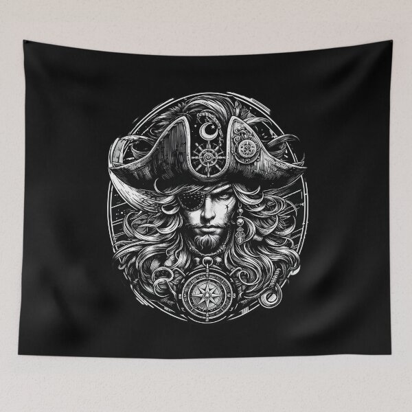 Item preview,  Mysterious Pirate Captain with Compass Illustration designed and sold by IllumeInk.