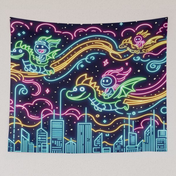 Item preview, falcon88 "Dragon Riders of the Neon Sky (Doodle Style) designed and sold by Imaginarium of Chaos falcon88 .