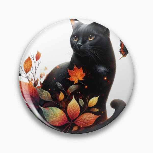 Item preview, Autumn's Black Cat with Leaves and Butterfly designed and sold by katgosnice.