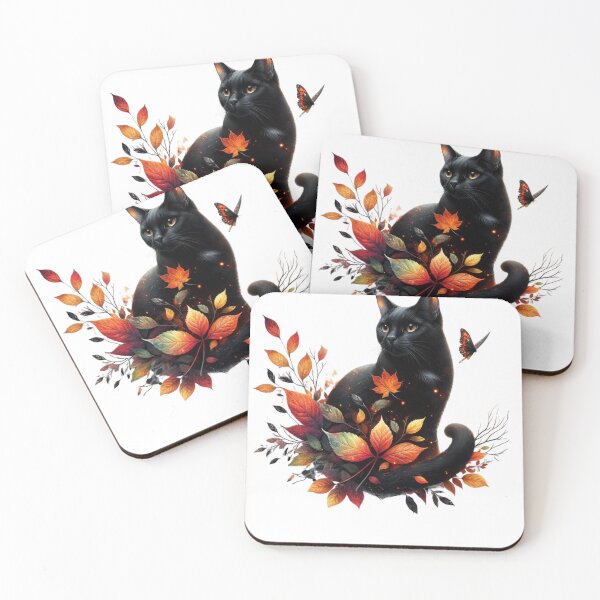 Item preview, Autumn's Black Cat with Leaves and Butterfly designed and sold by katgosnice.