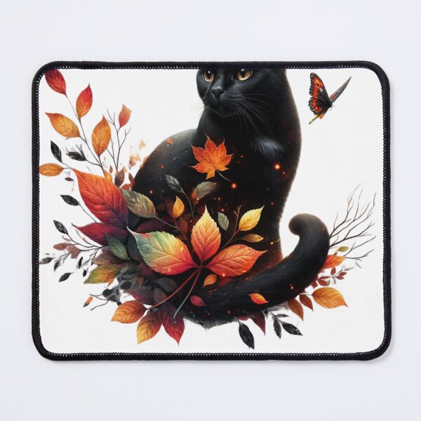Item preview, Autumn's Black Cat with Leaves and Butterfly designed and sold by katgosnice.