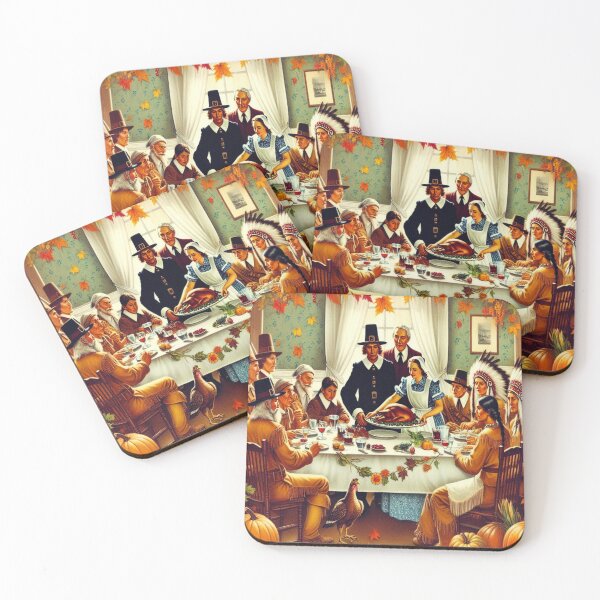 Item preview, Vintage Thanksgiving Meal Dressed as Pilgrim and Indians 3 designed and sold by harwoodkp.