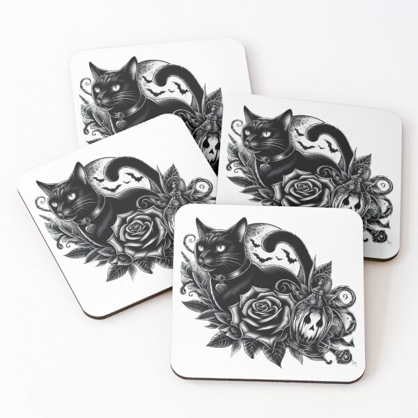 Item preview, black cat with rose and full moon halloween black cat,Witchs Cat,  Halloween  tattoo ,  halloween pumpkin designed and sold by Expressions-Sel.