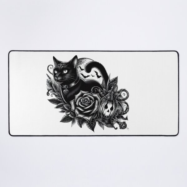 Item preview, black cat with rose and full moon halloween black cat,Witchs Cat, Halloween tattoo , halloween pumpkin designed and sold by Expressions-Sel.