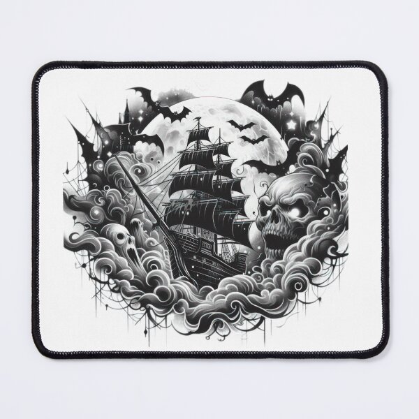 Item preview, ghost ship at night with full moon and skull,Halloween skull, Halloween ship ,Halloween ghost , Halloween tattoo designed and sold by Expressions-Sel.
