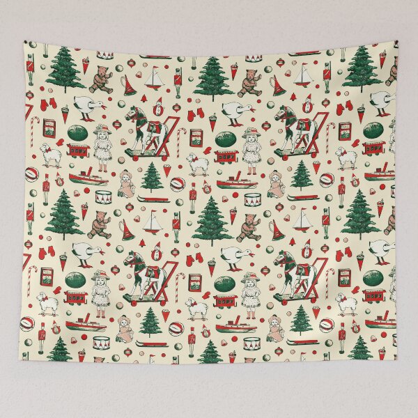 Item preview, Cute Red Green Victorian Vintage Christmas Toys Pattern designed and sold by tanjica.