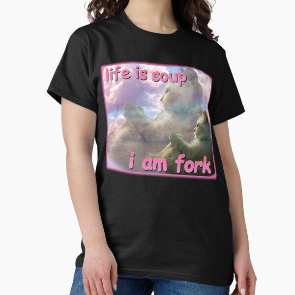Vista previa del artículo con la obra «La vida es sopa, soy un tenedor, meme gracioso de gato», diseñado y vendido por MemishDesign.