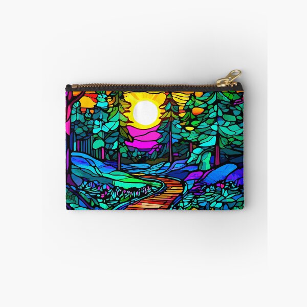 Item preview, NATURE PATH ON STAINED GLASS LANDSCAPE / Gift items and personal use / Nature Path On Stained Glass Landscape, Nature, Path, Sky, Trees, Mountains, Water, Pink, Blue, Art designed and sold by LumDesignArt.