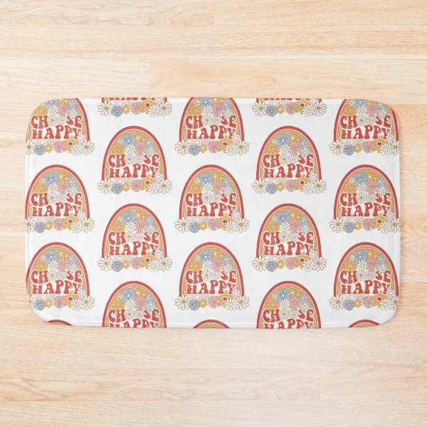 Item preview, Choose Happy Retro flower rainbow quote repeating pattern, 70s aesthetic, 70s colours  designed and sold by CEB1700.