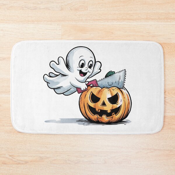 Item preview, ghost is carving a jack-o'-lantern designed and sold by jkrphoto.