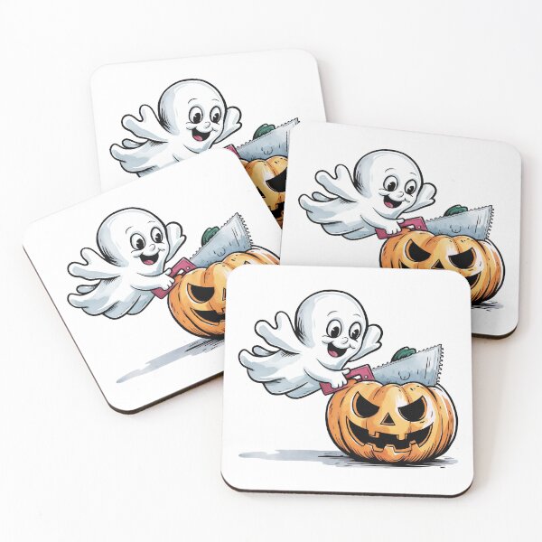 Item preview, ghost is carving a jack-o'-lantern designed and sold by jkrphoto.