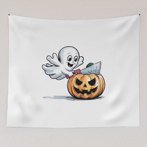 Item preview, ghost is carving a jack-o'-lantern designed and sold by jkrphoto.