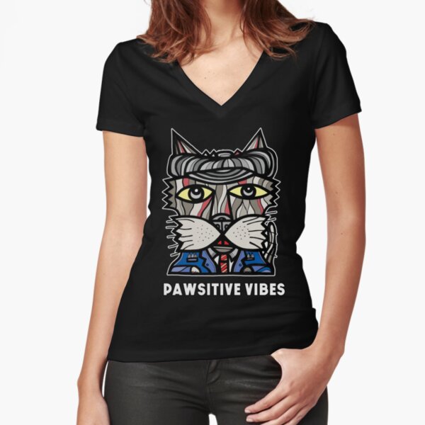 "Pawsitive Vibes" Fitted V-Neck T-Shirt