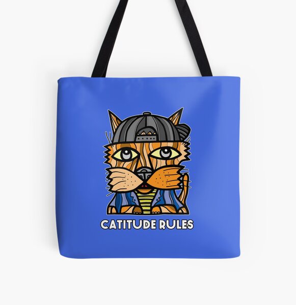 "Catitude Rules" All Over Print Tote Bag