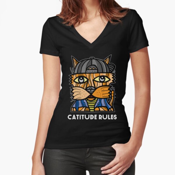 "Catitude Rules" Fitted V-Neck T-Shirt