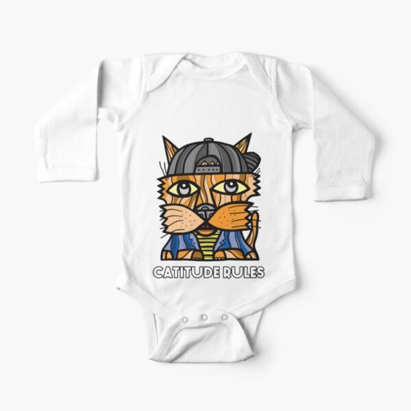 "Catitude Rules" Long Sleeve Baby One-Piece