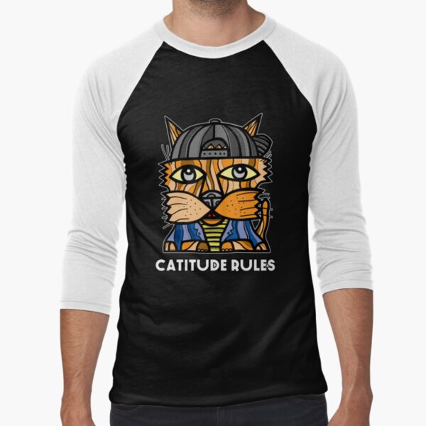 "Catitude Rules" Baseball ¾ Sleeve T-Shirt