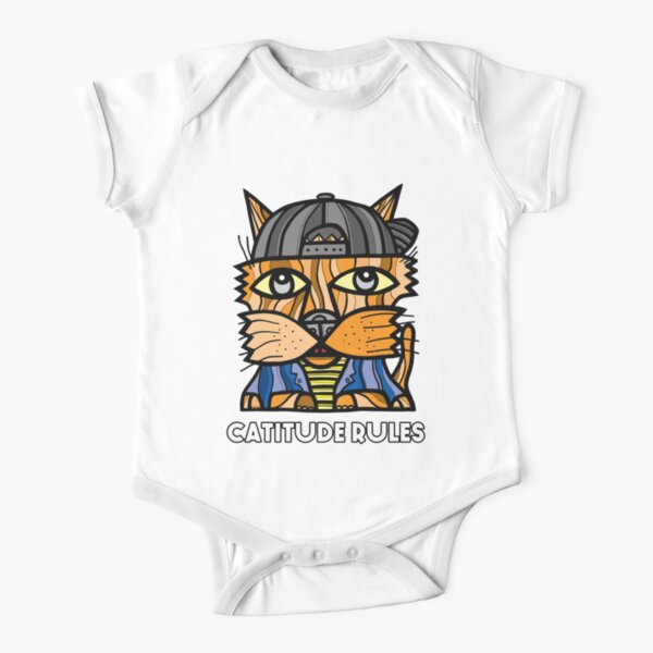 "Catitude Rules" Short Sleeve Baby One-Piece