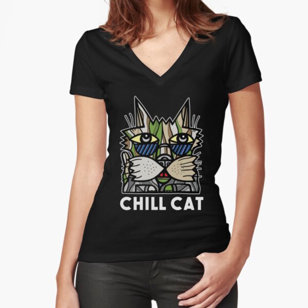 "Chill Cat" Fitted V-Neck T-Shirt