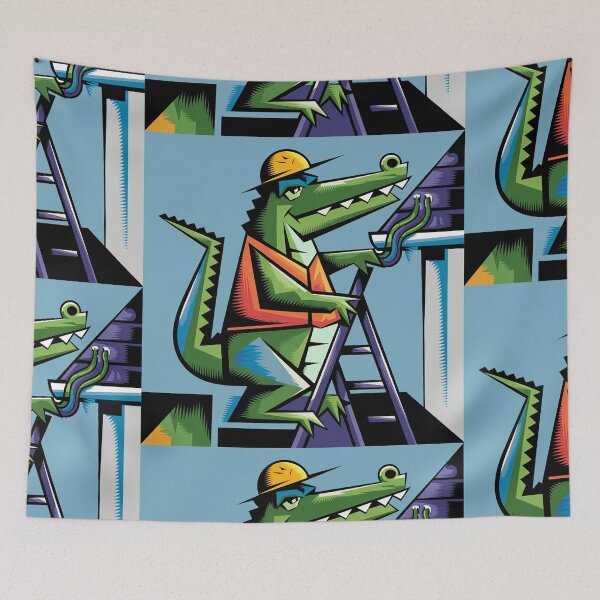 Item preview, Funny Alligator on Ladder Cleaning Gutters designed and sold by Nature's Fancy.