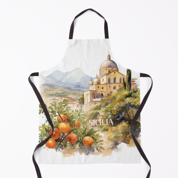 Item preview, Sicilia landscape watercolor with mandarin tangerine designed and sold by EmeraldeaArt.