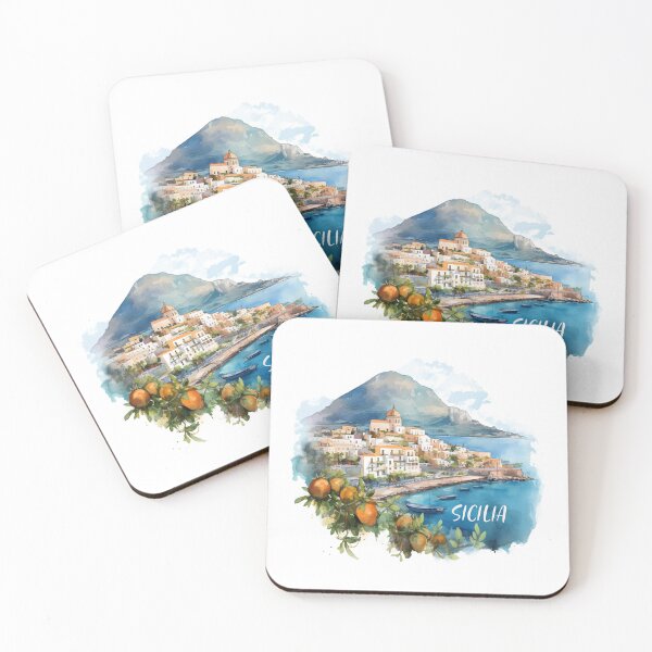Item preview, Sicilia harbor landscape watercolor  designed and sold by EmeraldeaArt.