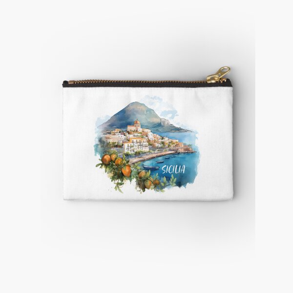 Item preview, Sicilia harbor landscape watercolor  designed and sold by EmeraldeaArt.